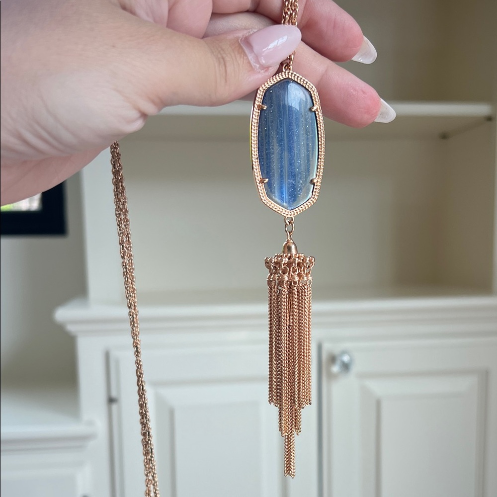 Kendra Scott Gold Necklace with Blue Stone and Tassel - Picture 2 of 2